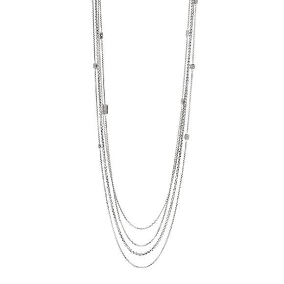 David Yurman Boxchain Sterling Silver Diamond Confetti Station Layered Necklace - Picture 1 of 8